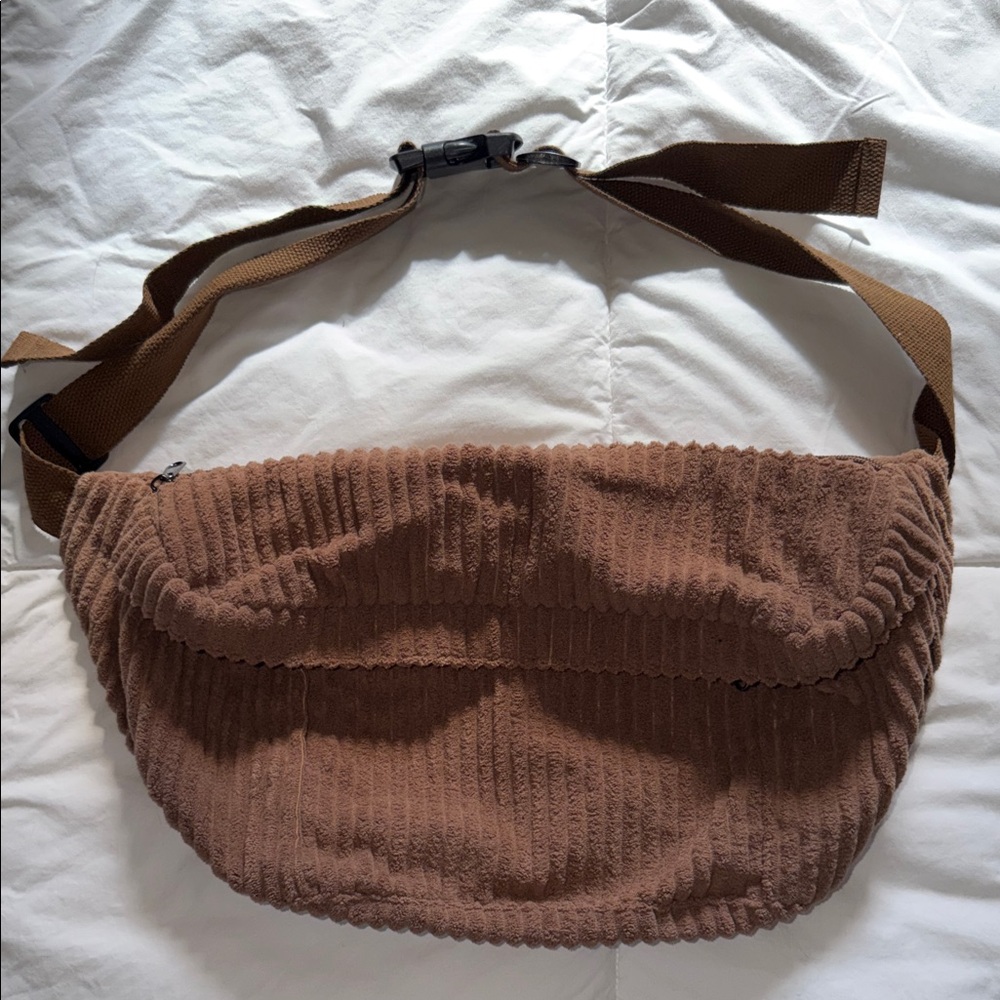 NWOT VIRAL Solid Brown Corduroy Large Fanny Pack